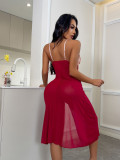 Sexy Nightdress Lace Hollow Embroidery Strap Long Dress