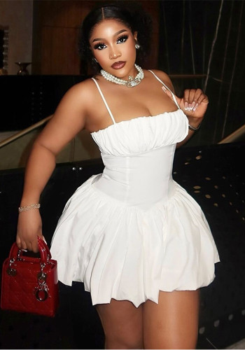Fashion Solid Color Sexy Sleeveless Straps Slim Waist Short Bud Dress