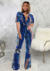 Sexy Fashion Printing Short Sleeve Bell Bottom Jumpsuit