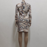 Sexy Fashion Printing Button Shirt Women's Dress