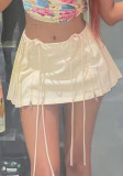 Women's Summer Lace-Up Sexy High Waist Zipper Solid Color Pleated Short Skirt
