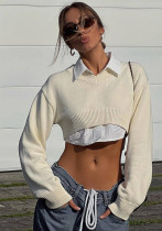 Women's Short Knitting Top Y2K Pullover V-Neck Crop Long Sleeve Top
