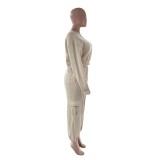 Women's Autumn Round Neck High Waist Hoodies Pocket Loose Sweatpants Suit