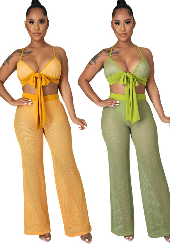 Sexy Fashion Hollow See Through Beach Two Piece Pants Set