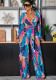 Sexy Fashion Printing Long Sleeve V-Neck Jumpsuit