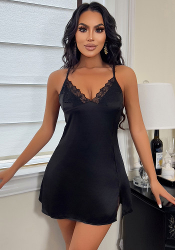 Sexy Pajamas Sexy Low Back Temptation Lace Autumn Winter Strap Nightdress