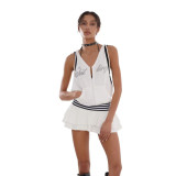 Strap Contrasting Colors Sports Sexy Sleeveless V-Neck Patchwork Pleated Short Dress