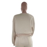 Women's Autumn Round Neck High Waist Hoodies Pocket Loose Sweatpants Suit
