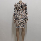 Sexy Fashion Printing Button Shirt Women's Dress