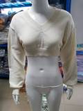 Women's Short Knitting Top Y2K Pullover V-Neck Crop Long Sleeve Top