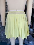 Women's Summer Lace-Up Sexy High Waist Zipper Solid Color Pleated Short Skirt