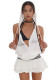 Strap Contrasting Colors Sports Sexy Sleeveless V-Neck Patchwork Pleated Short Dress