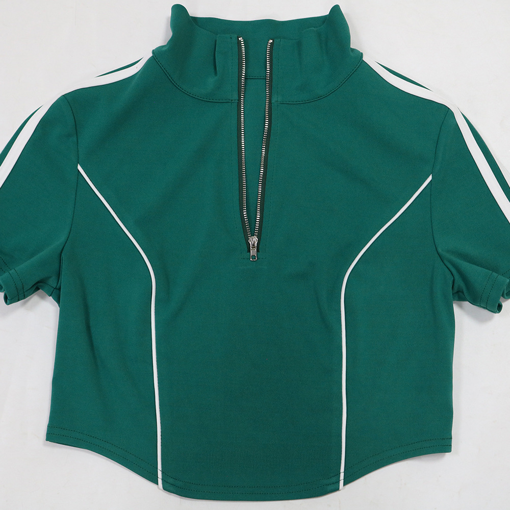 Fashion Women Zipper Short Sleeve Short Top Loose Pants Casual Two-Piece Set