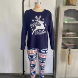 Christmas Family Home Parent-Child Printed Pajamas Long Sleeve Round Neck Pants Set