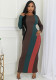 Women's Fashion Multi-Color Patchwork Long-Sleeved Ribbed Casual Dress