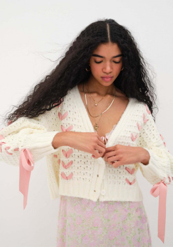 Autumn Winter V-Neck Lace Hollow Knitting Cardigan Top Loose Casual Sweater Jacket Women