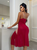 Sexy Nightdress Lace Hollow Embroidery Strap Long Dress