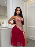 Sexy Nightdress Lace Hollow Embroidery Strap Long Dress