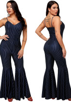 Sexy Fashion Straps Strap Stripes Bell Bottom Women's Jumpsuit