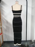 Sexy Contrasting Colors U-Neck Straps Woolen Dress