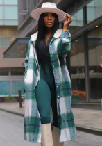 Women Casual Plaid Button Jacket with Hood