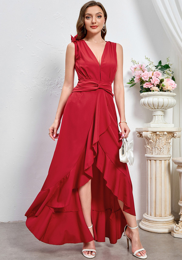 Women Solid V-neck Sexy Dress