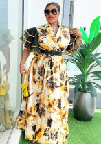 Plus Size African Women Printed Dress Puff Sleeve Long Dress
