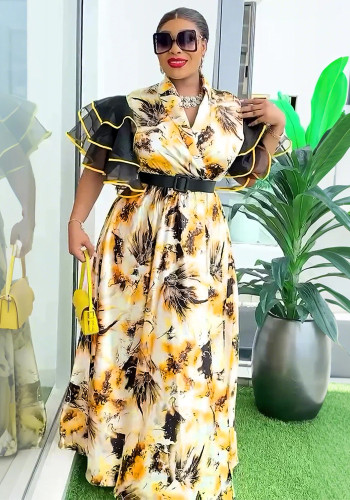 Plus Size African Women Printed Dress Puff Sleeve Long Dress