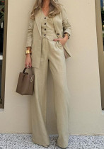 Women Solid Vest Blazer Wide-leg Pants Three-Piece Women Solid Vest Blazer Wide-leg Pants Three-Piece