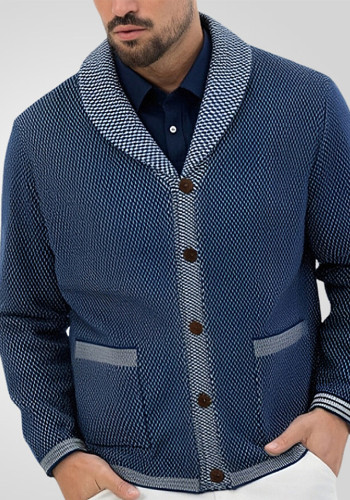 Men's Casual Jacquard knitting Turndown Collar Sweater