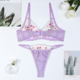 Women Mesh Flower Embroidery Wave Lace See-Through Sexy Lingerie