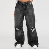 Women Denim no Stretchy Wide-leg Jeans