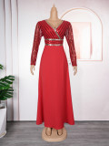Plus Size African Women Autumn Lace Patchwork Sequins Dress