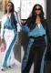 Women Fall/Winter Denim Patchwork Jacket Trousers Two Piece Set
