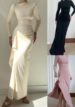 Women Casual Lace-up Elastic Long Sleeve Dress