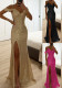 Women Suspender Sequin Slit Dress