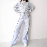 Women Fall Casual Zipper Top and Pant Two Piece Set