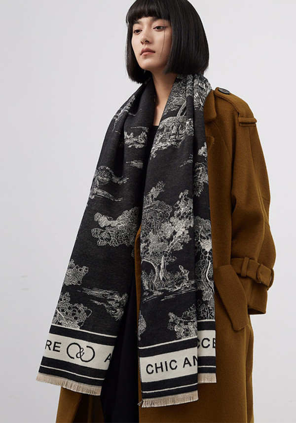 Women landscape painting scarf neckwear