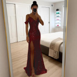Women Suspender Sequin Slit Dress