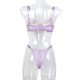 Women Mesh Flower Embroidery Wave Lace See-Through Sexy Lingerie