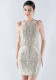 Women Tassel Sequin Halter Neck Beaded Evening Dress