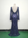 Women Positioning Flower Beaded Long Sleeve Evening Dress