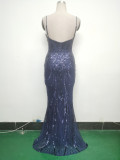 Women Fishbone Sequin Positioning Flower Evening Dress