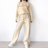 Women Fall Casual Zipper Top and Pant Two Piece Set