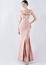 Women Fishbone Crystal Evening Dress