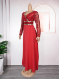 Plus Size African Women Autumn Lace Patchwork Sequins Dress