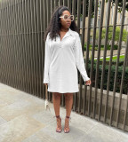 Plus Size Women White Half Open Collar Long Sleeve Dress