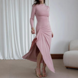 Women Casual Lace-up Elastic Long Sleeve Dress