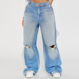 Women Denim no Stretchy Wide-leg Jeans