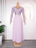 Plus Size African Women Autumn Lace Patchwork Sequins Dress